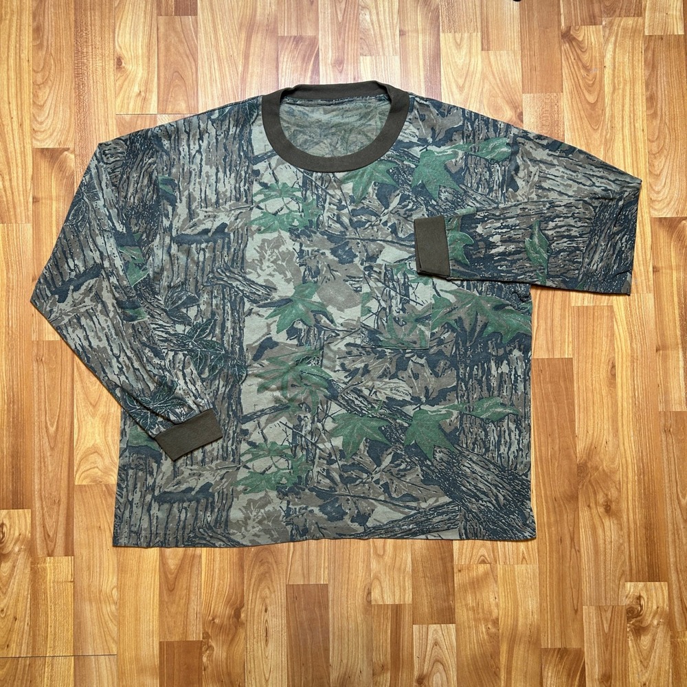 Vintage Hunting Realtree Mens Pocket Long Sleeve Shirt Large Camo Wood